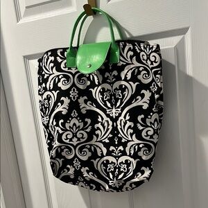 Stylish Black and White Canvas Tote Bag with Green Accents